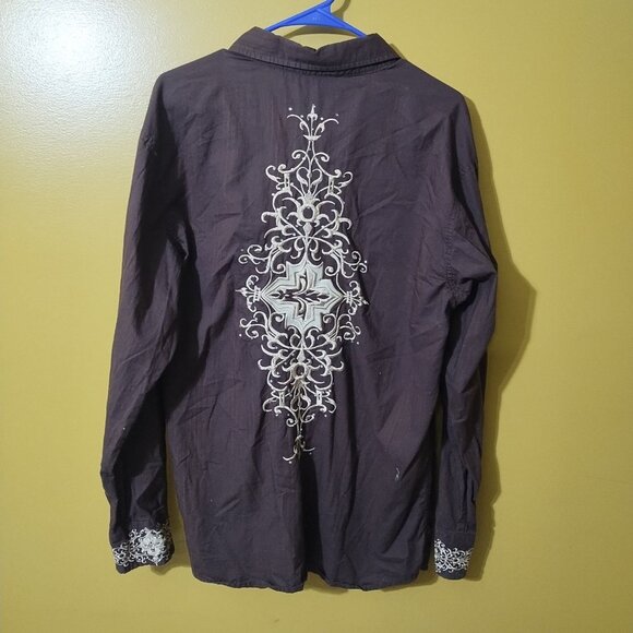 Lamasini Button Up Cotton Embroidered Rhinestone Embellished Western Shirt L Y2K - Picture 5 of 7